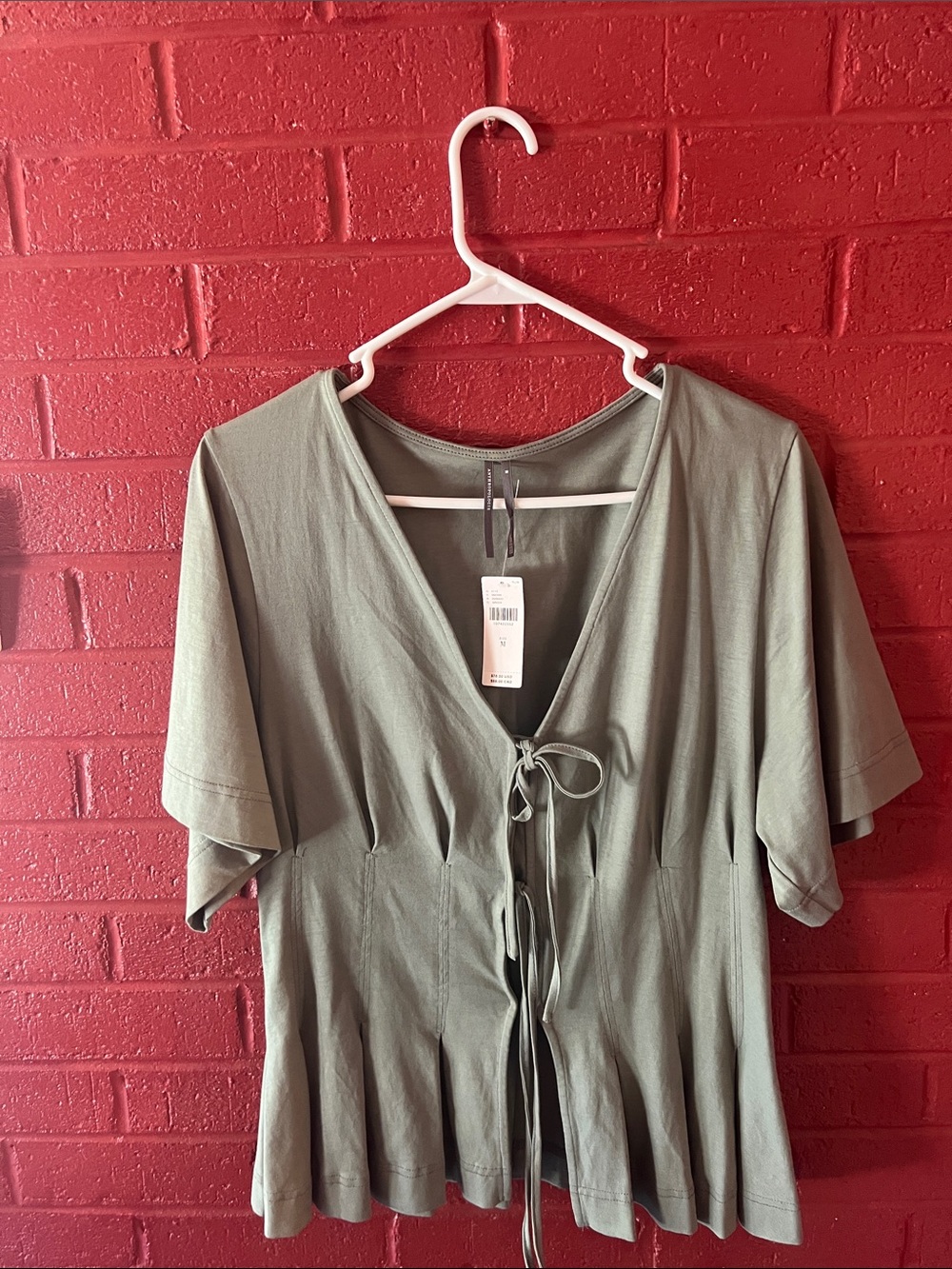 Anthropologie Olive Peplum  Tie-Front V-Neck Top